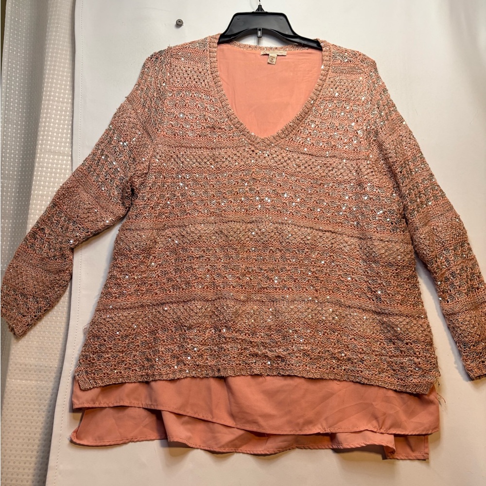 Pink Layered silver sequin Knit Sweater from DressBarn